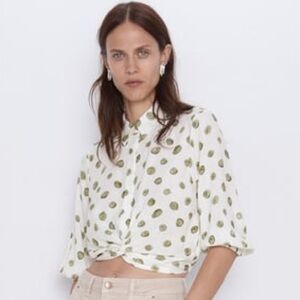 ZARA POLKA DOT PRINT SHIRT WITH FEONT KNOT SIZE S